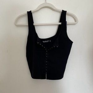 Abercrombie Women's Seamless Rib Fabric Hook-and-Eye Tank - black